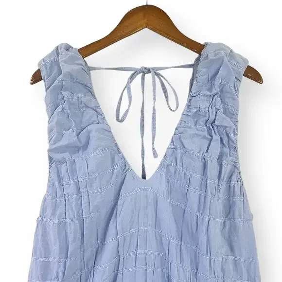 Free People Dress Agatha Midi Blue Long Oversize Boho Textured Lagenlook Medium - Picture 4 of 11